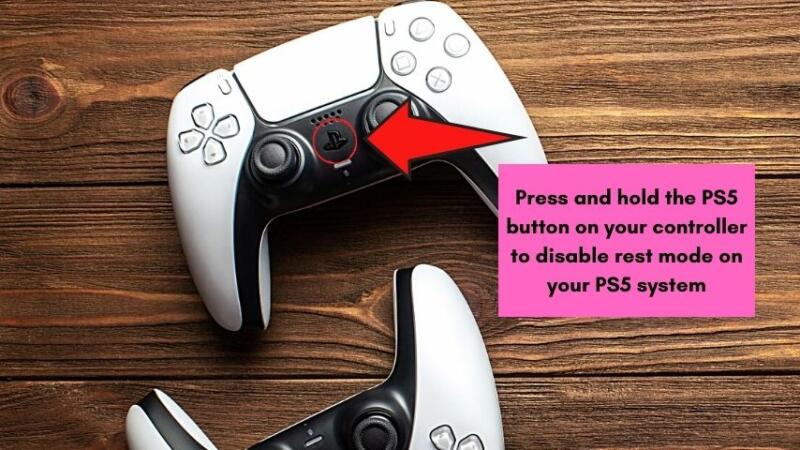 Press and hold the PS5 button on your Dualsense PS5 controller to disable rest mode and stop your PS5 from turning on by itself