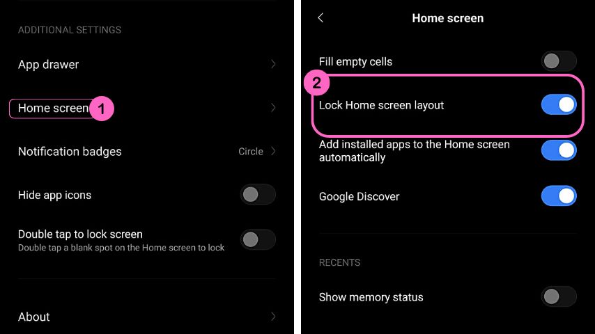 Press Home Screen in the Additional Settings section of Home Page to find the toggle for Lock Home Screen layout